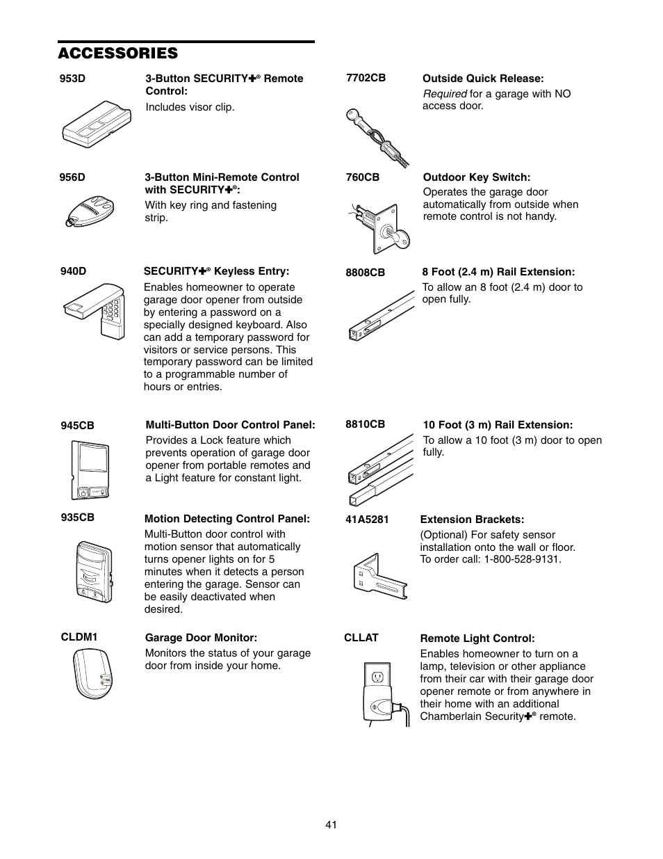 Accessories | Chamberlain WD952LD User Manual | Page 41 / 44