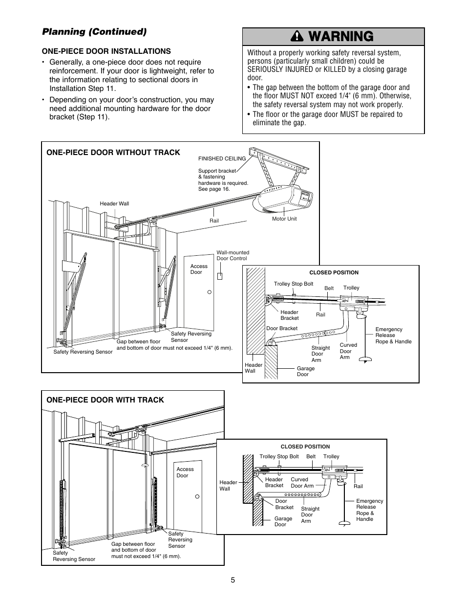 Warning caution warning warning, Planning (continued) | Chamberlain WD952LD User Manual | Page 5 / 44