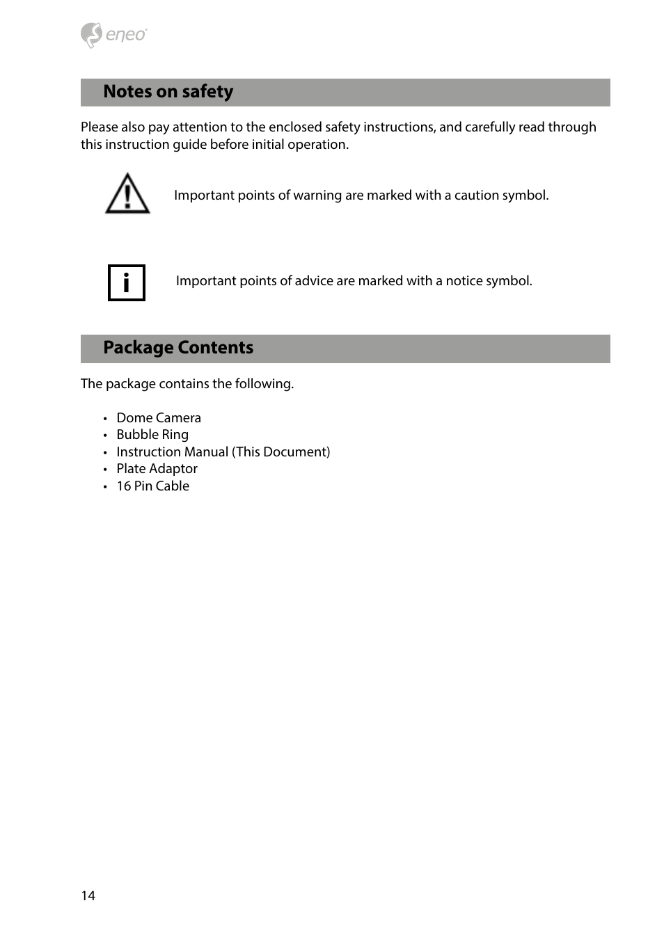 Package contents | Eneo HDD-2030PTZ1080 User Manual | Page 14 / 36