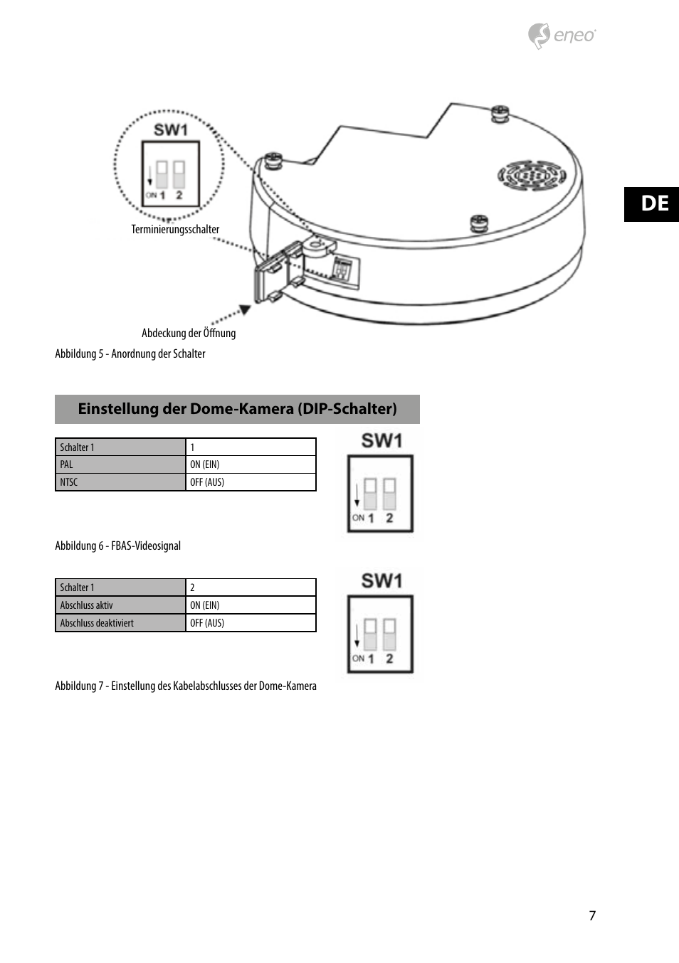 Einstellung der dome-kamera (dip-schalter) | Eneo HDD-2030PTZ1080 User Manual | Page 7 / 36