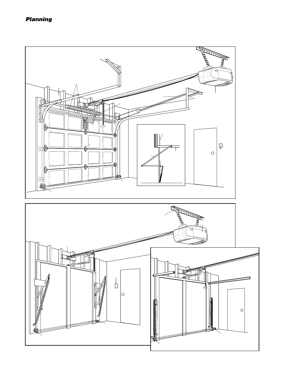 Planning, One-piece door without track, One-piece door with track | Chamberlain 2580 User Manual | Page 4 / 36