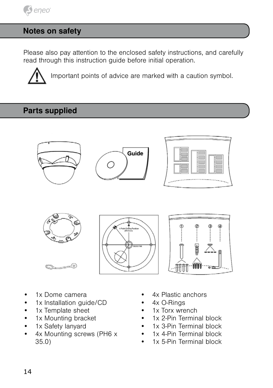 Parts supplied | Eneo HDD-1012PTZ1080 User Manual | Page 14 / 56