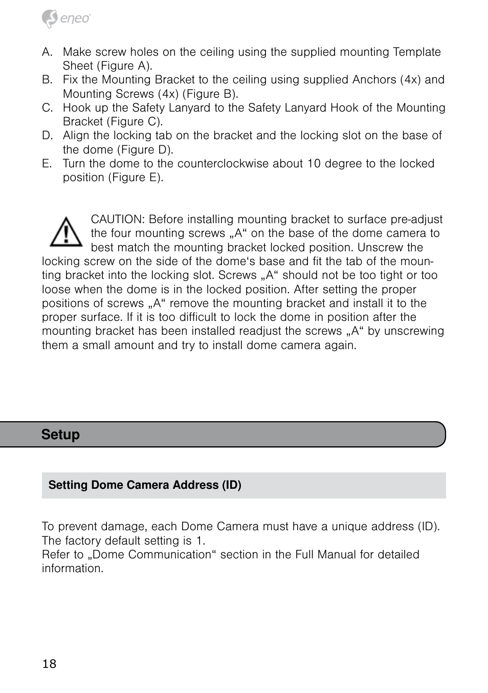 Setup | Eneo HDD-1012PTZ1080 User Manual | Page 18 / 56