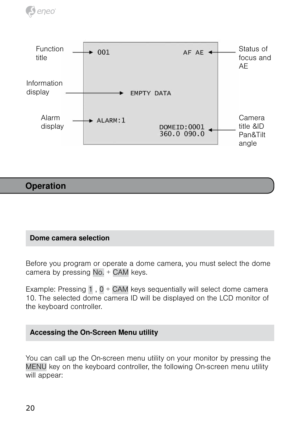 Operation | Eneo HDD-1012PTZ1080 User Manual | Page 20 / 56