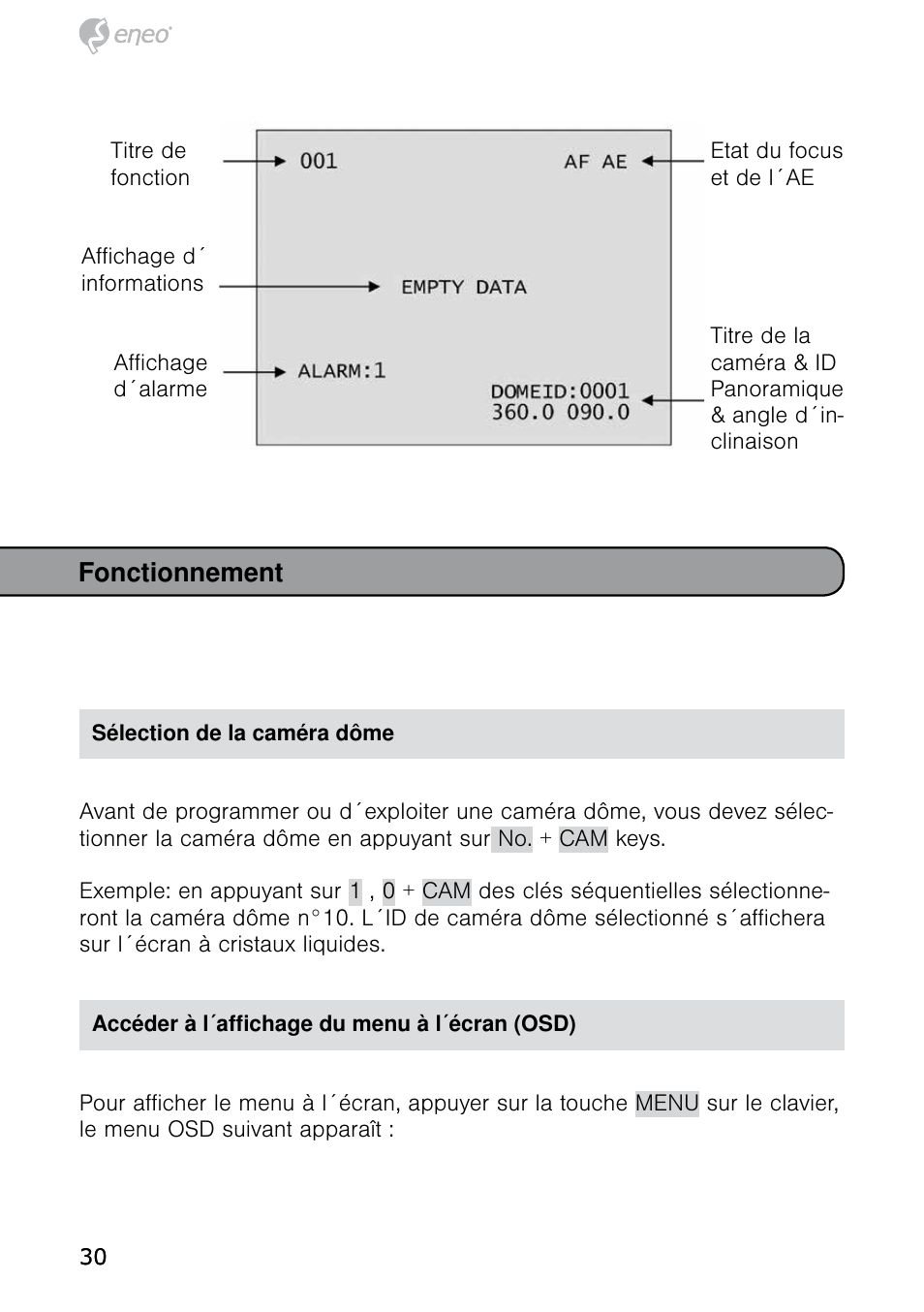 Fonctionnement | Eneo HDD-1012PTZ1080 User Manual | Page 30 / 56