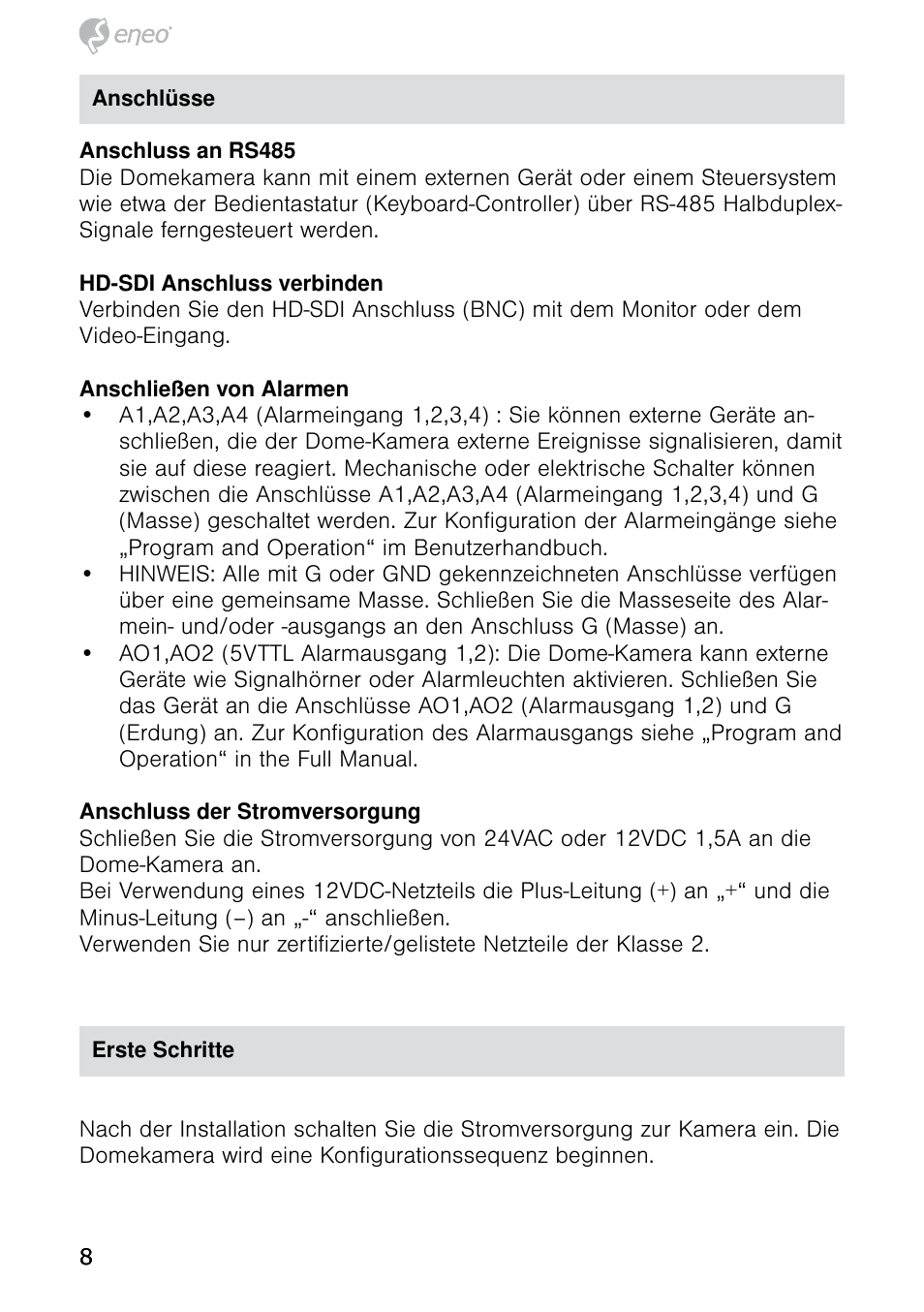 Eneo HDD-1012PTZ1080 User Manual | Page 8 / 56