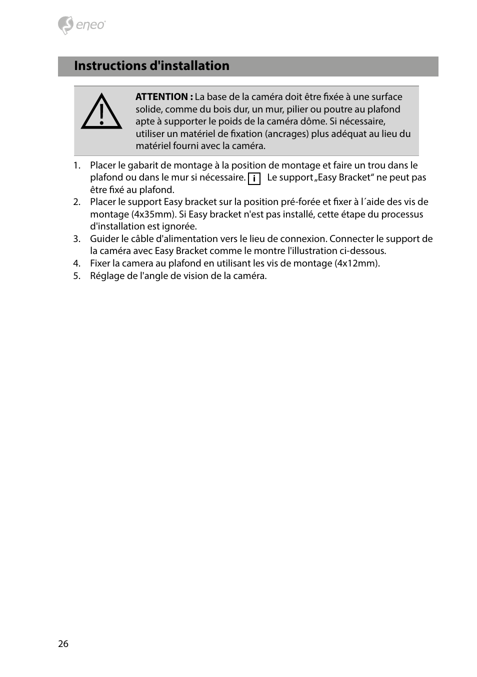 Instructions d'installation | Eneo HDB-1080Z03IR D User Manual | Page 26 / 36