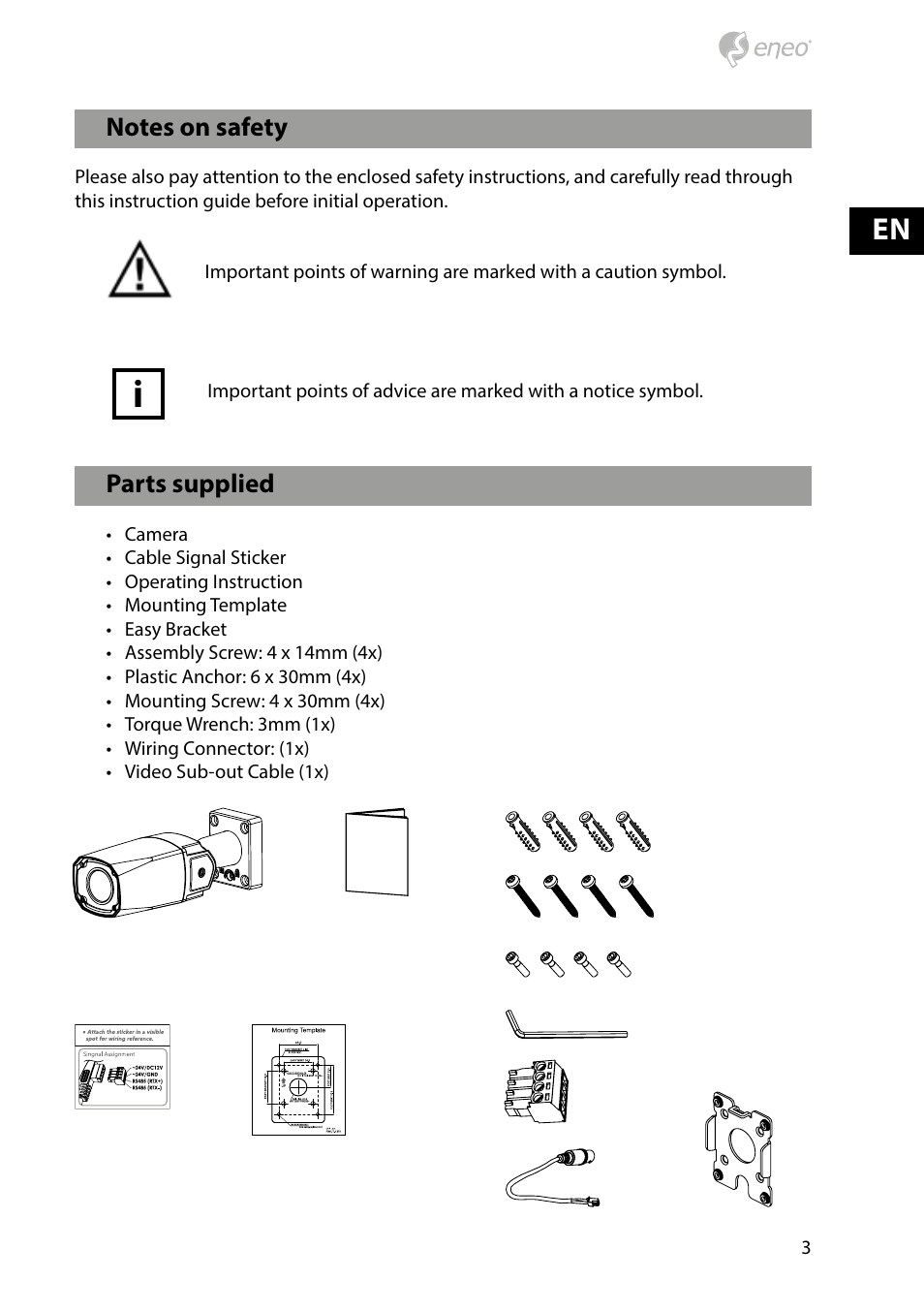 Parts supplied | Eneo HDB-1080Z03IR D User Manual | Page 3 / 36