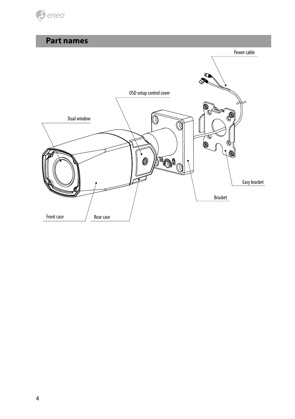 Part names | Eneo HDB-1080Z03IR D User Manual | Page 4 / 36