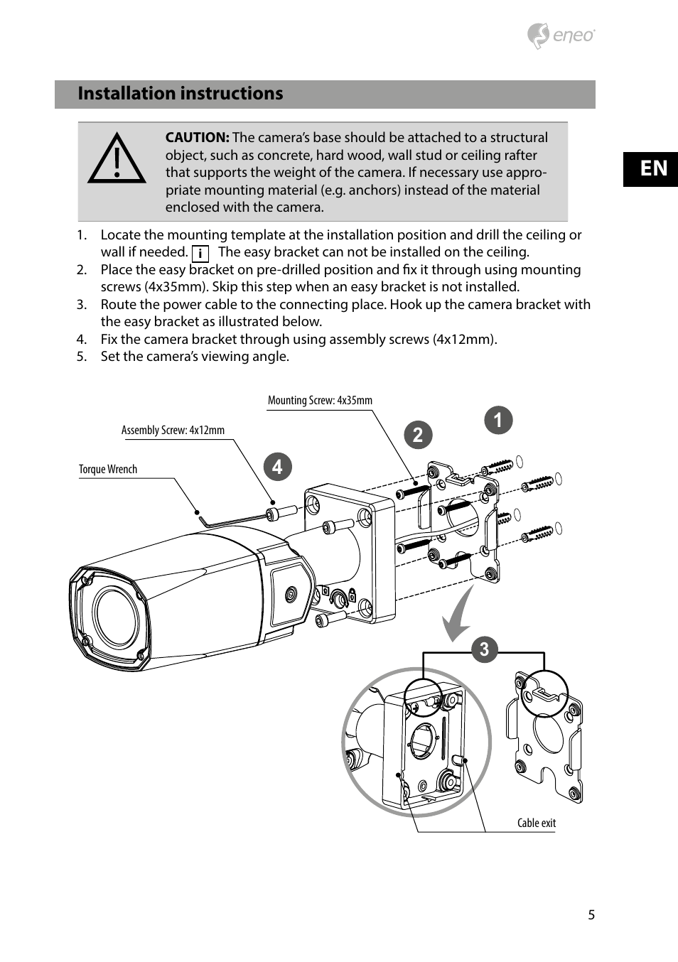 Part names, Installation instructions | Eneo HDB-1080Z03IR D User Manual | Page 5 / 36