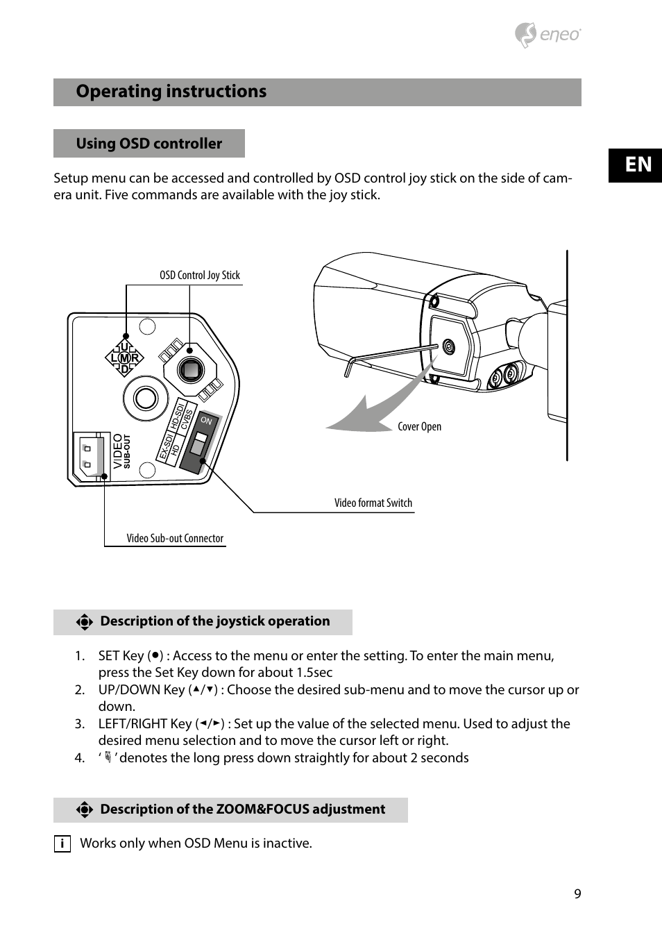 Operating instructions | Eneo HDB-1080Z03IR D User Manual | Page 9 / 36