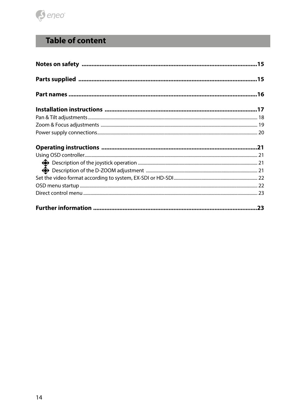 Table of content | Eneo HDB-2080M2810IR D User Manual | Page 14 / 36