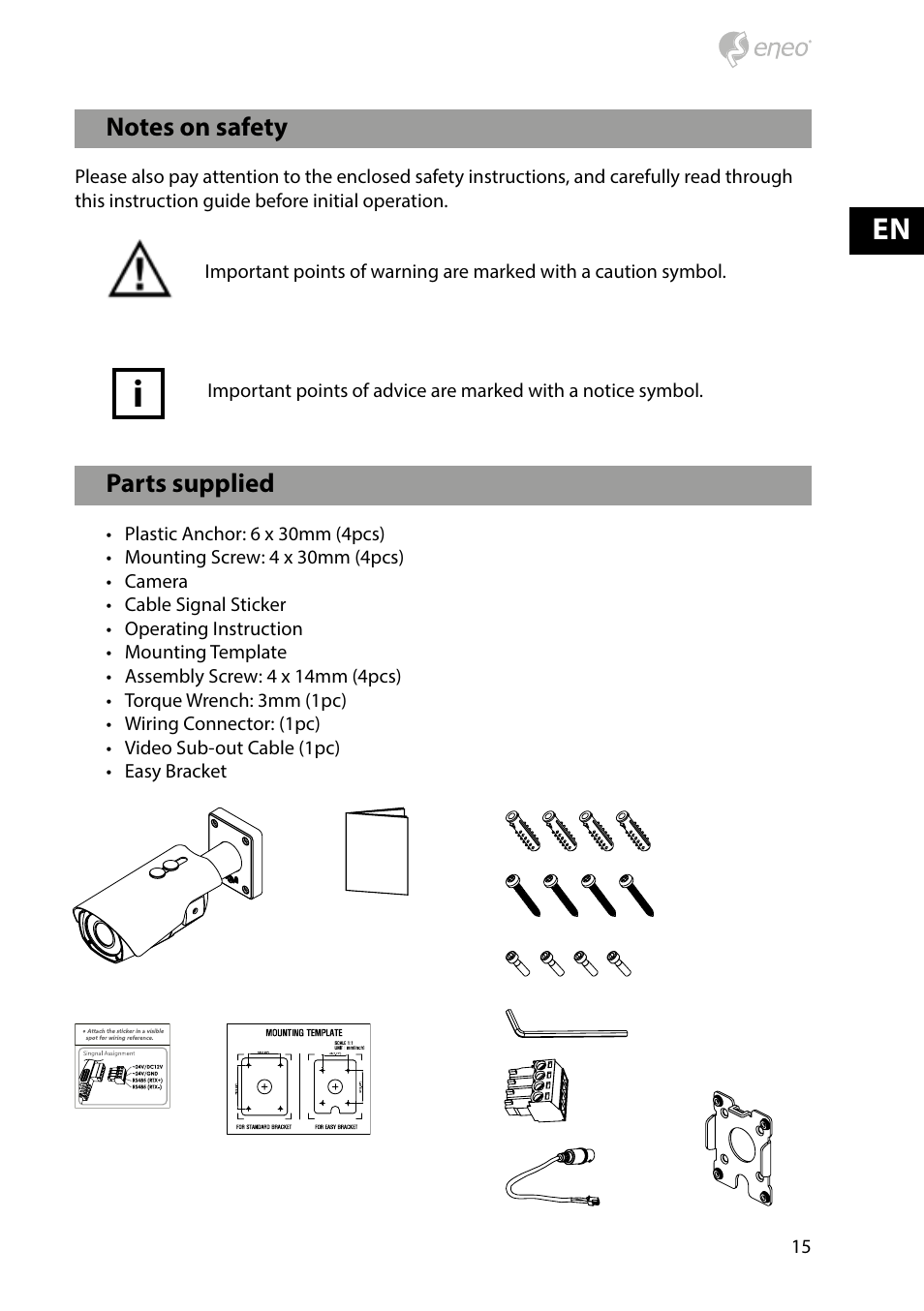 Parts supplied | Eneo HDB-2080M2810IR D User Manual | Page 15 / 36