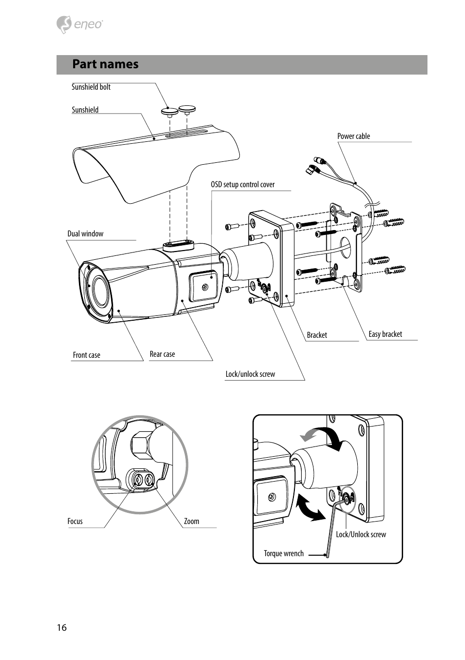 Part names | Eneo HDB-2080M2810IR D User Manual | Page 16 / 36