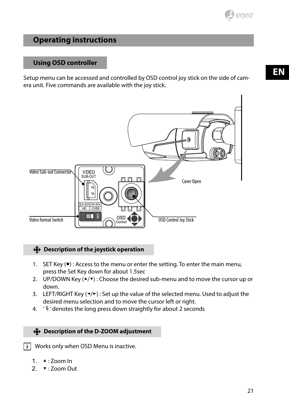 Operating instructions | Eneo HDB-2080M2810IR D User Manual | Page 21 / 36