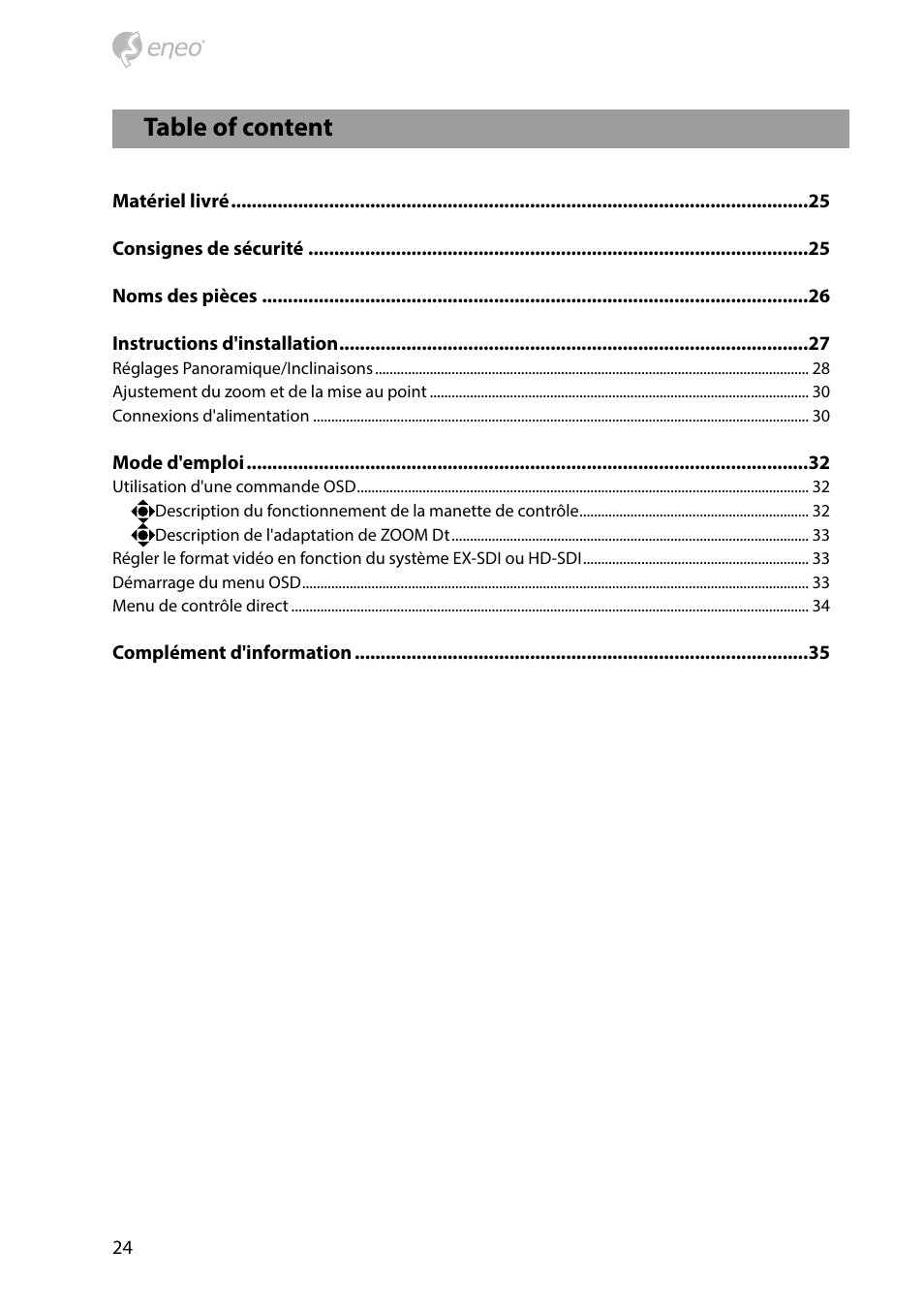 Table of content | Eneo HDB-2080M2810IR D User Manual | Page 24 / 36