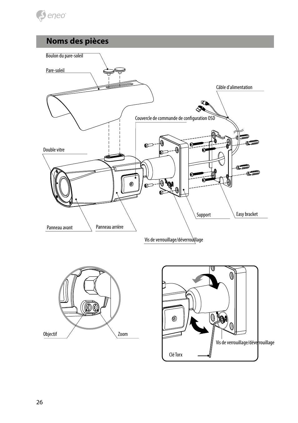 Noms des pièces | Eneo HDB-2080M2810IR D User Manual | Page 26 / 36