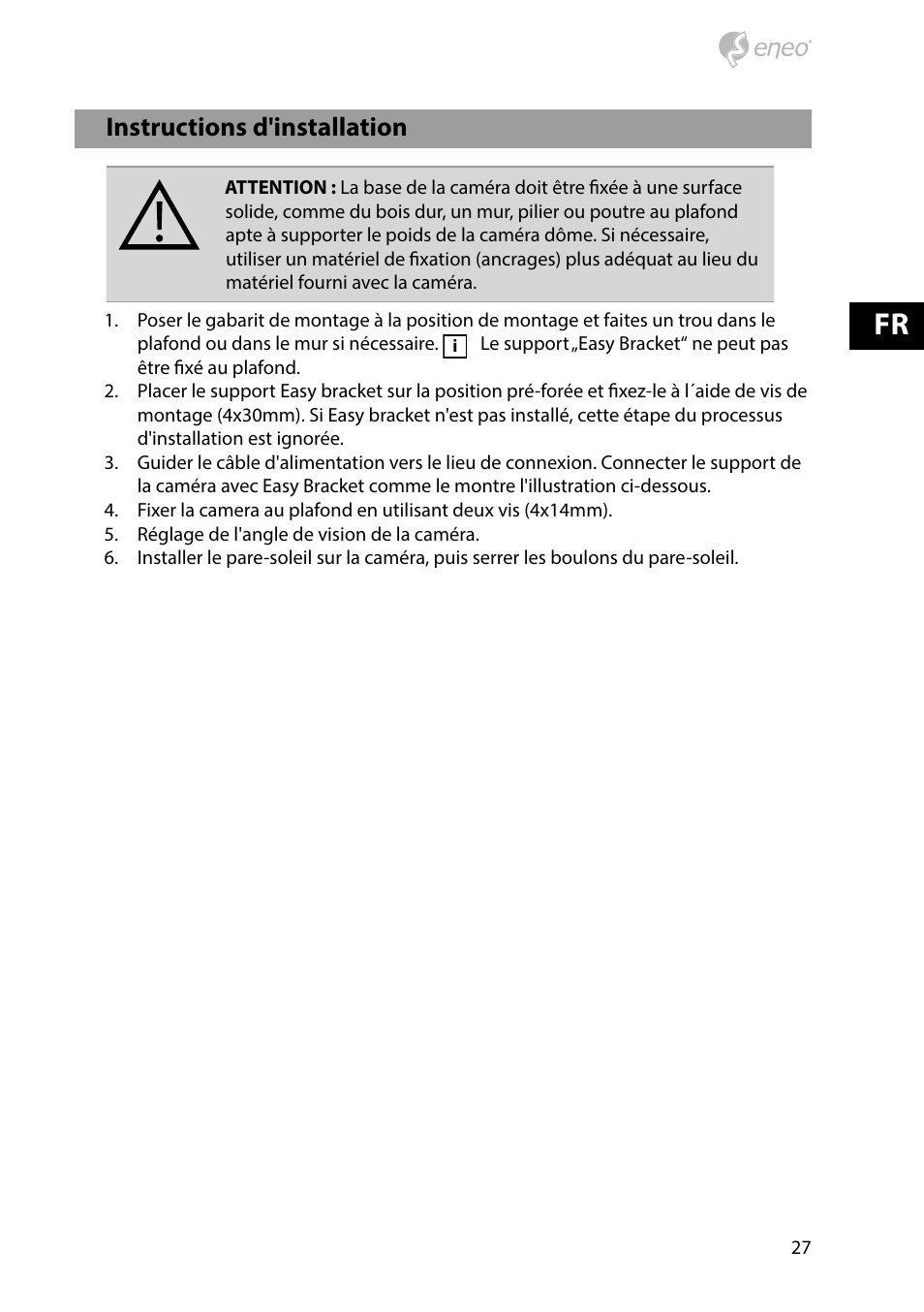 Noms des pièces, Instructions d'installation | Eneo HDB-2080M2810IR D User Manual | Page 27 / 36