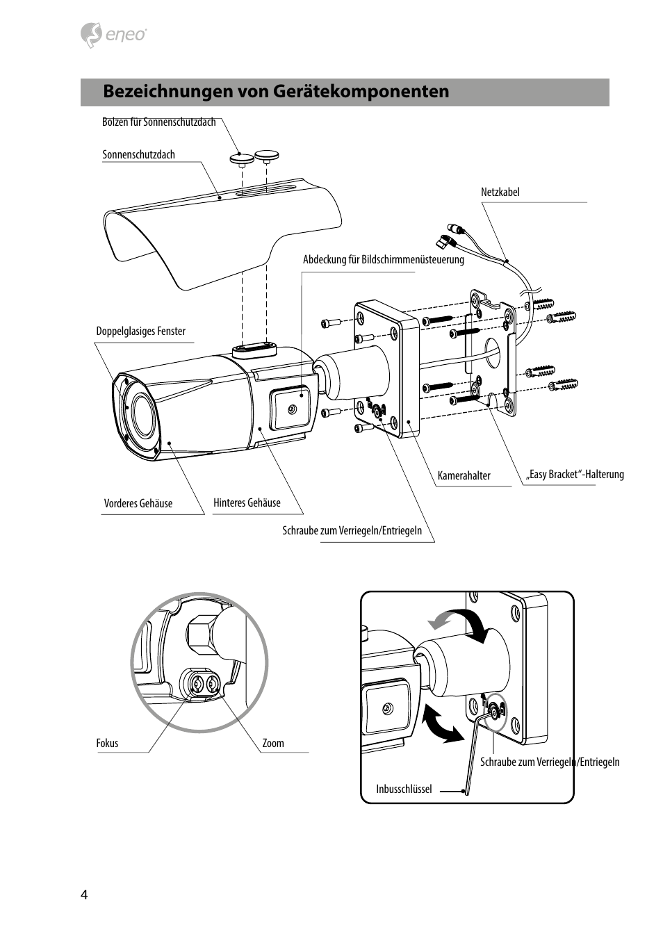 Bezeichnungen von gerätekomponenten | Eneo HDB-2080M2810IR D User Manual | Page 4 / 36