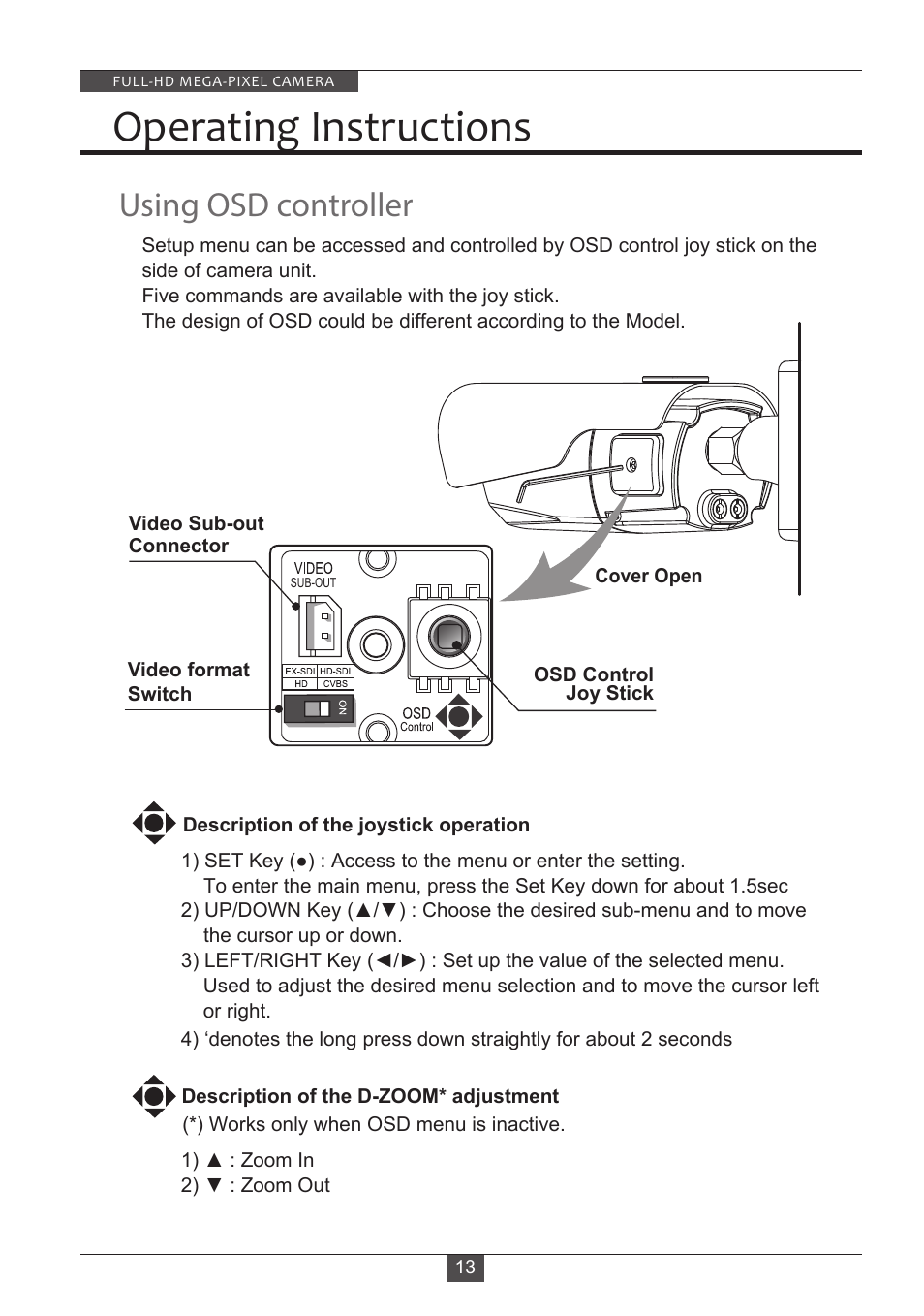Operating instructions, Using osd controller | Eneo HDB-2080M2810IR D User Manual | Page 13 / 32