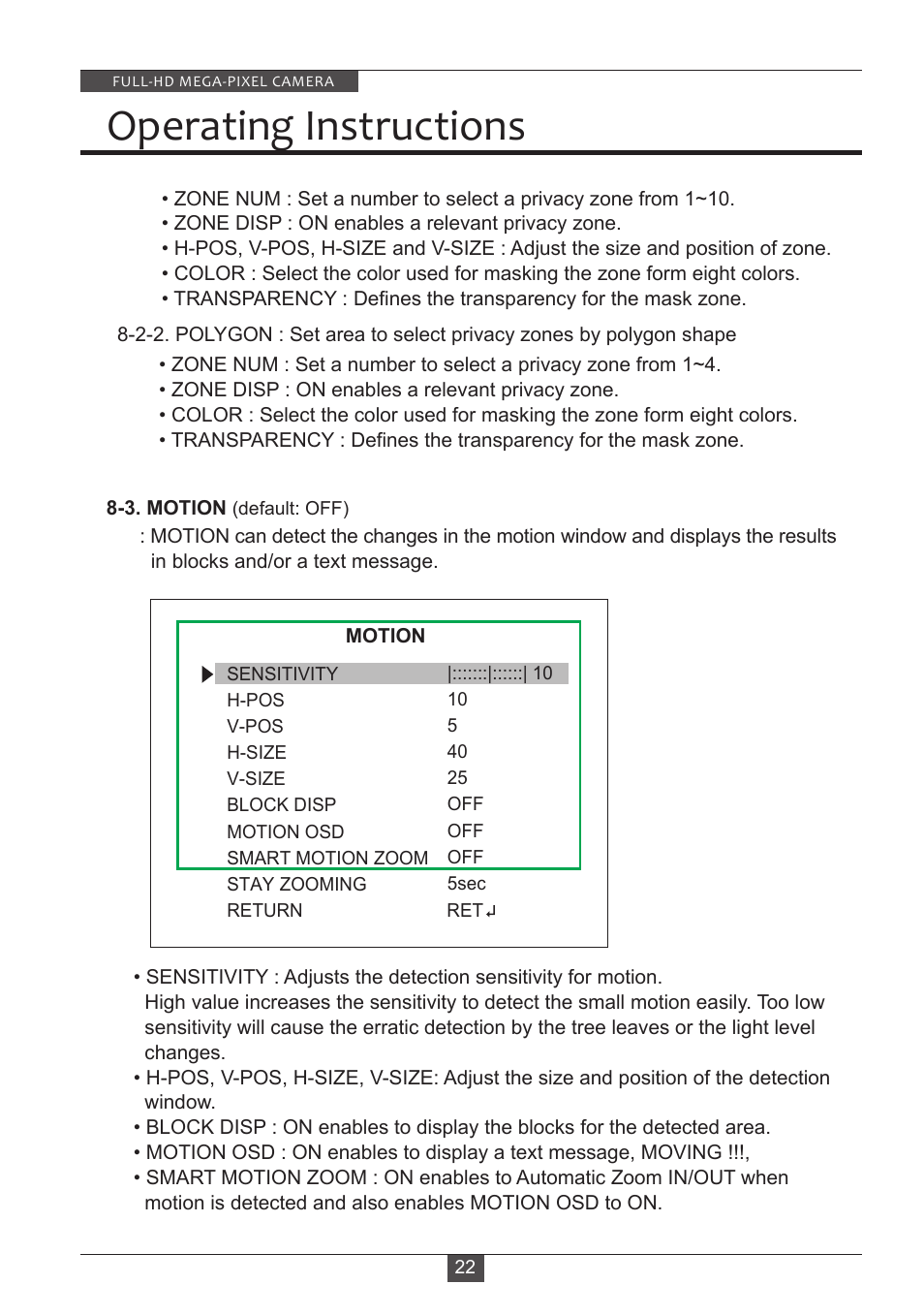 Operating instructions | Eneo HDB-2080M2810IR D User Manual | Page 22 / 32