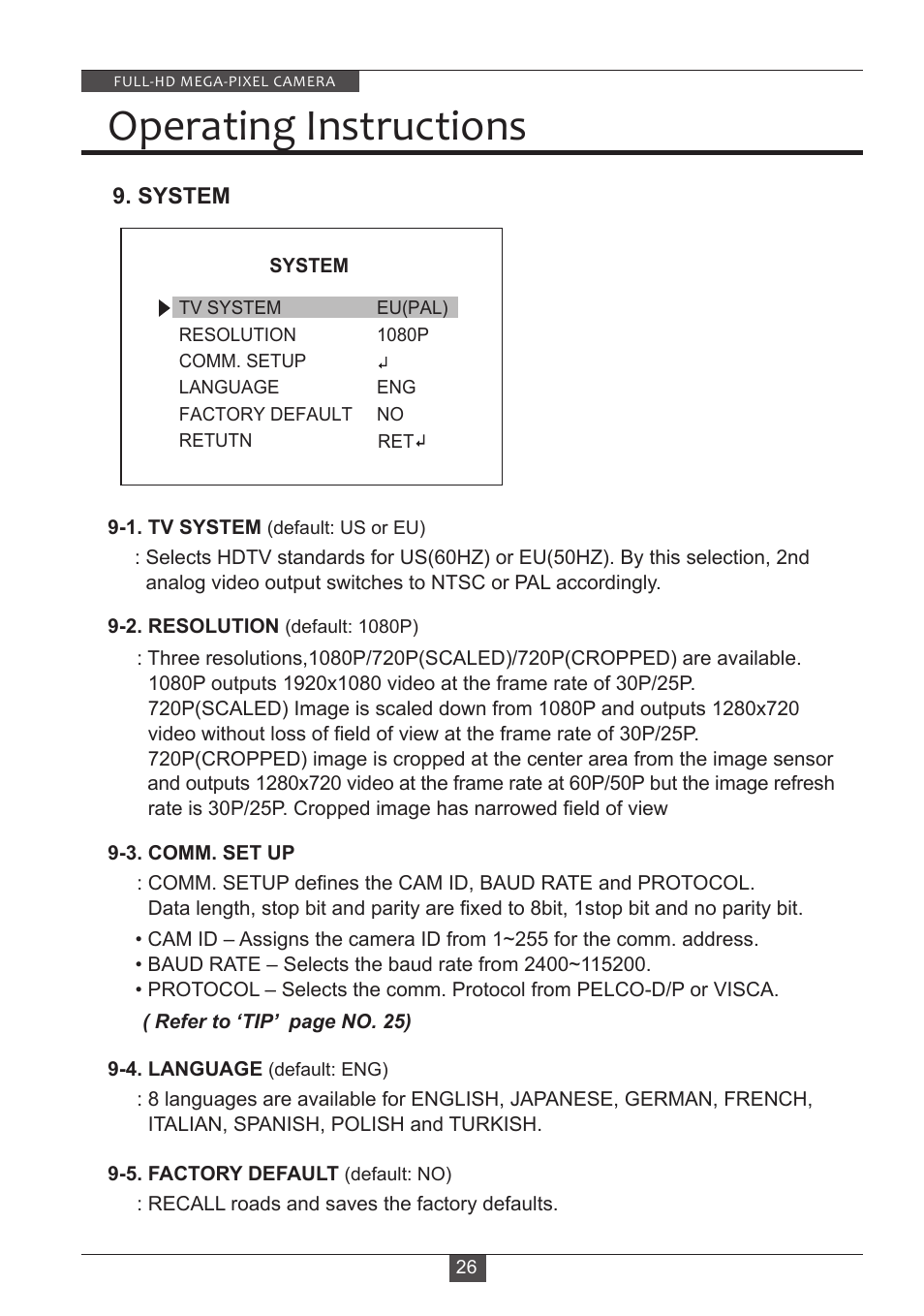 Operating instructions | Eneo HDB-2080M2810IR D User Manual | Page 26 / 32