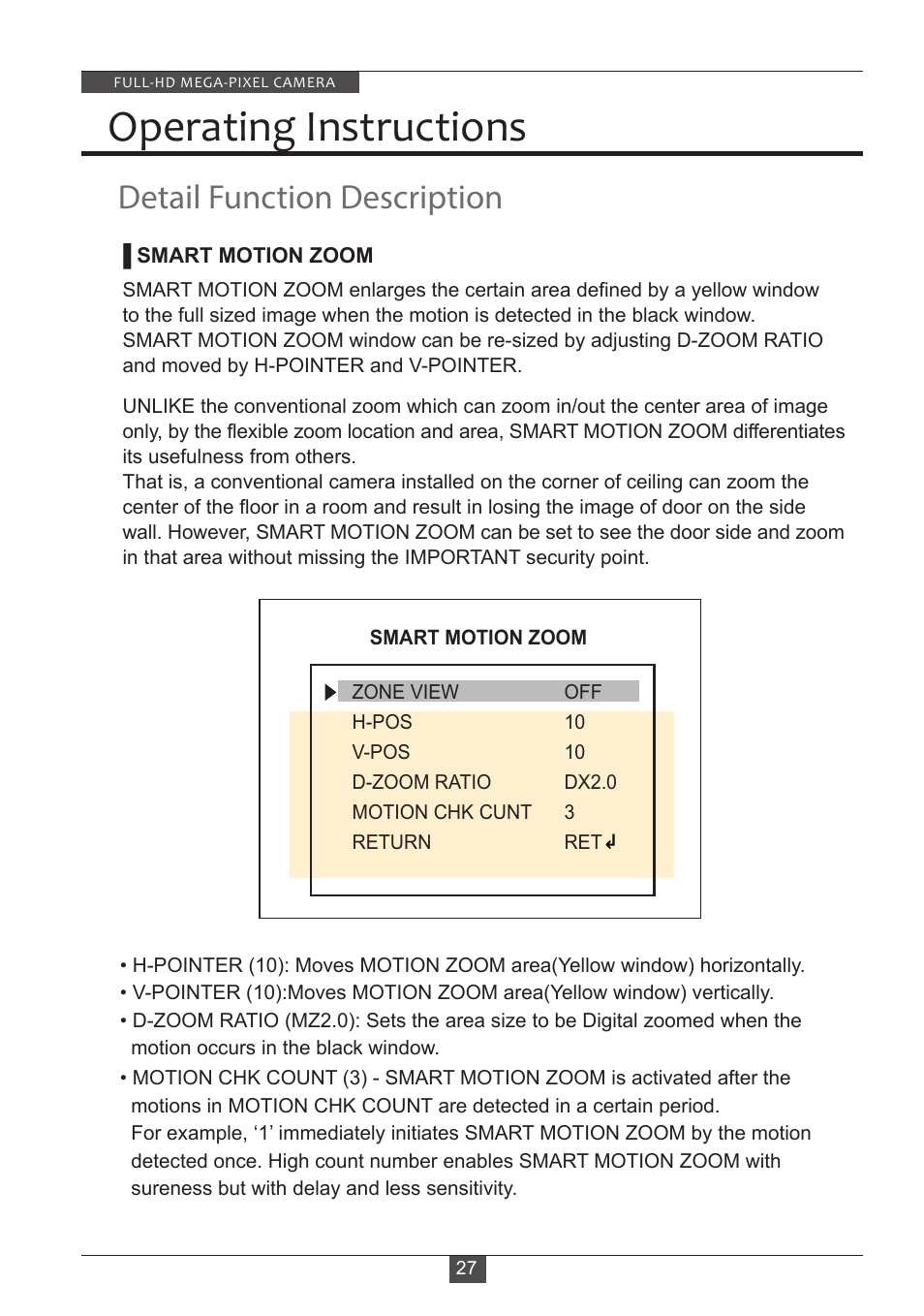 Operating instructions, Detail function description | Eneo HDB-2080M2810IR D User Manual | Page 27 / 32