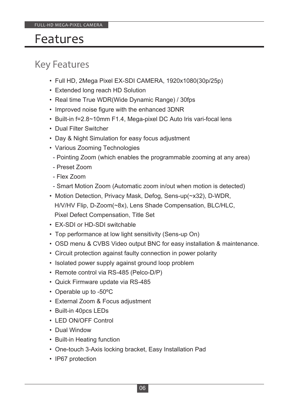 Features, Key features | Eneo HDB-2080M2810IR D User Manual | Page 6 / 32