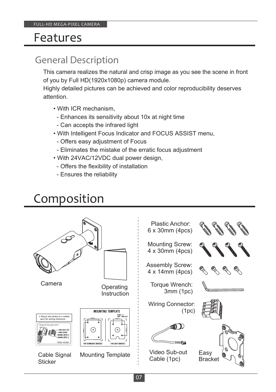 Composition features, General description | Eneo HDB-2080M2810IR D User Manual | Page 7 / 32