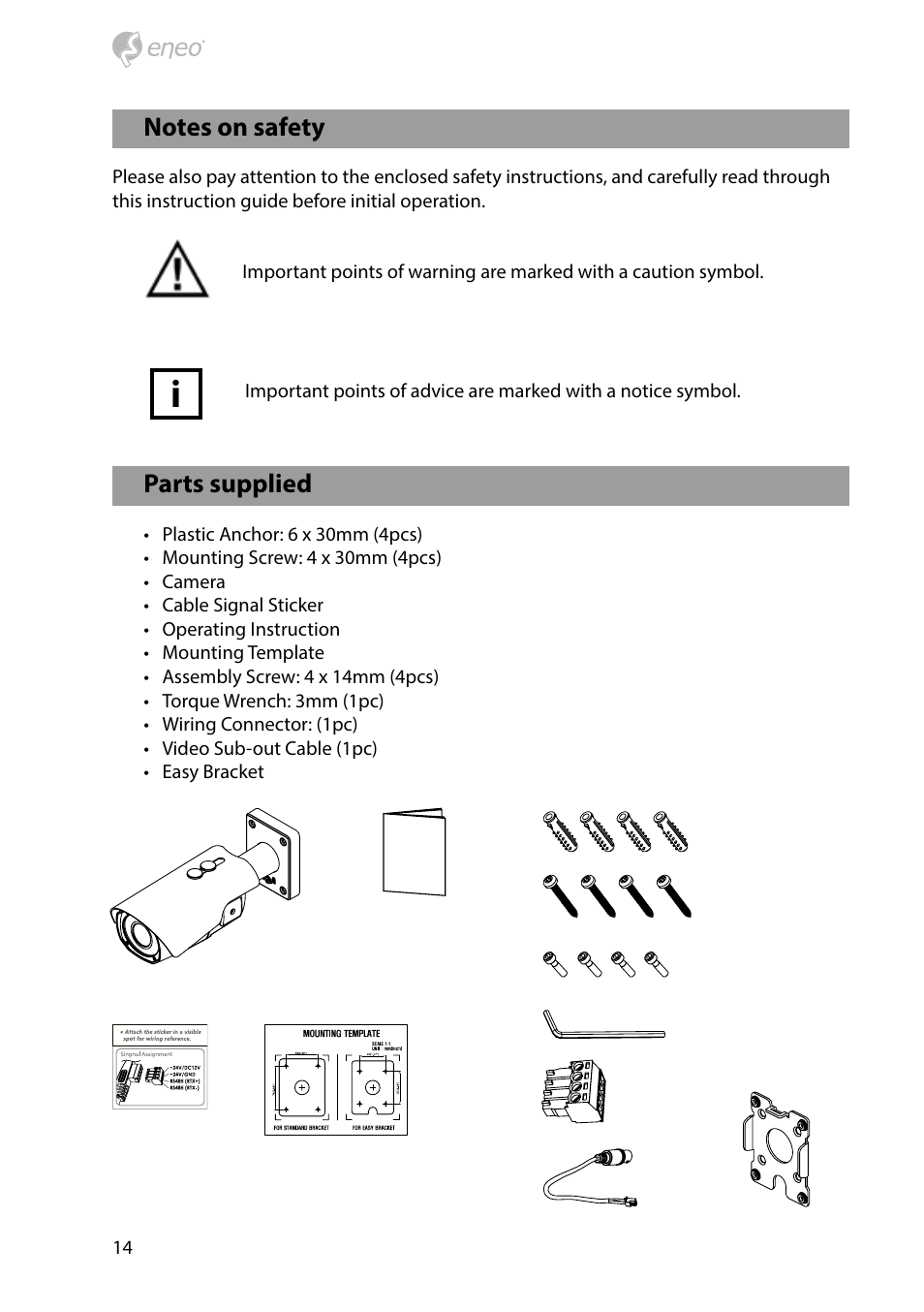 Parts supplied | Eneo HDB-2080Z03IR D User Manual | Page 14 / 36