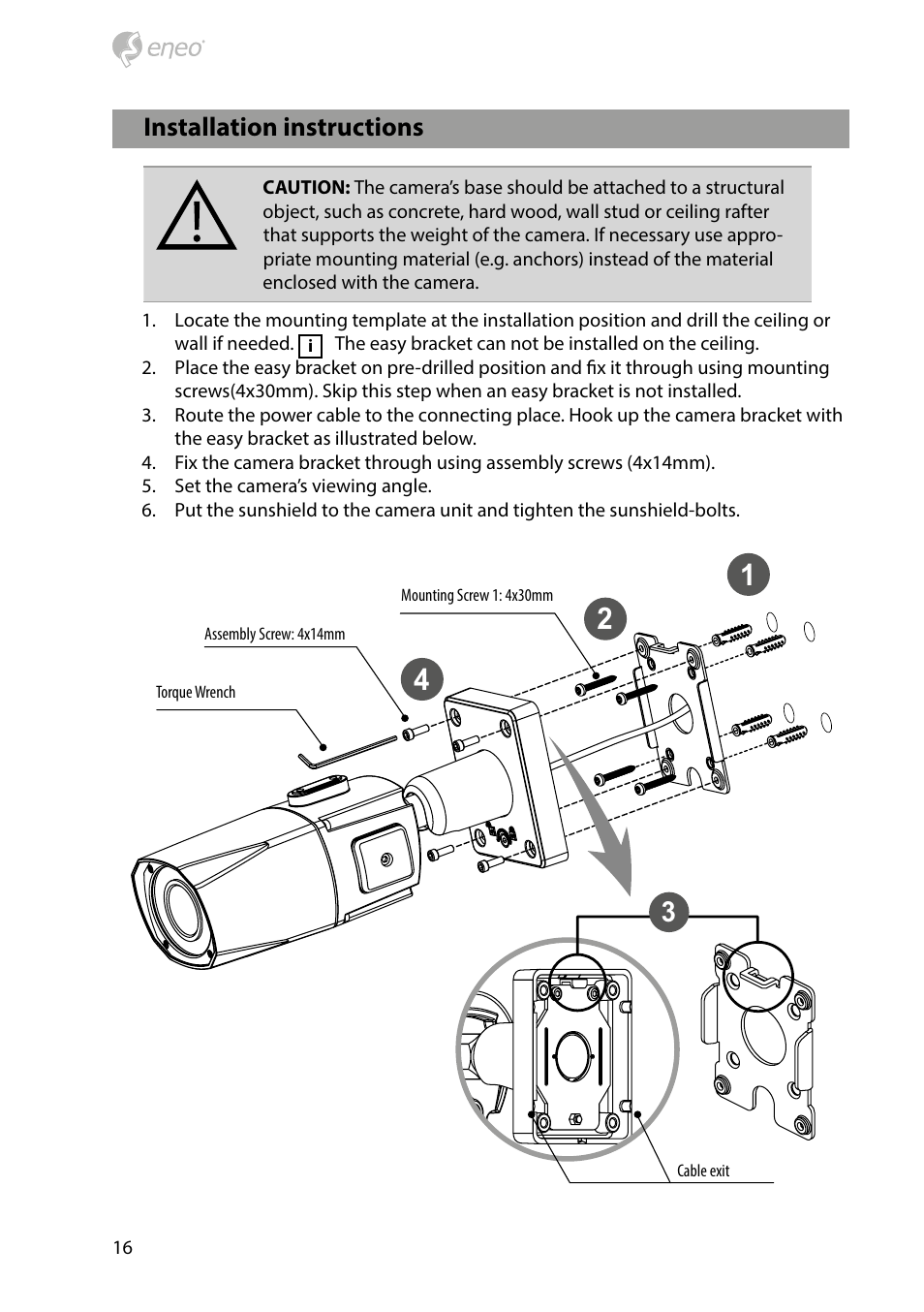 Installation instructions | Eneo HDB-2080Z03IR D User Manual | Page 16 / 36