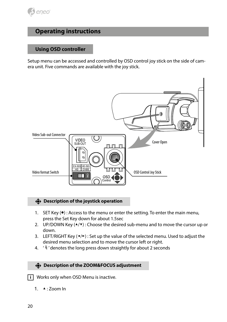 Operating instructions | Eneo HDB-2080Z03IR D User Manual | Page 20 / 36