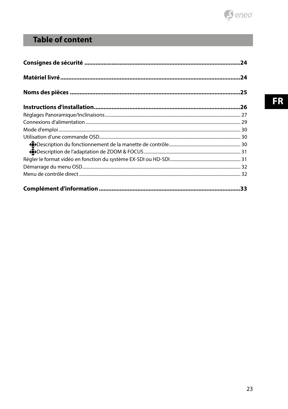 Table of content | Eneo HDB-2080Z03IR D User Manual | Page 23 / 36