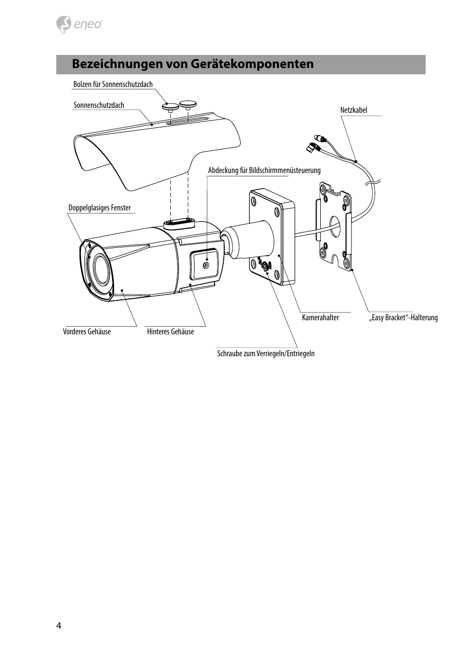 Bezeichnungen von gerätekomponenten | Eneo HDB-2080Z03IR D User Manual | Page 4 / 36