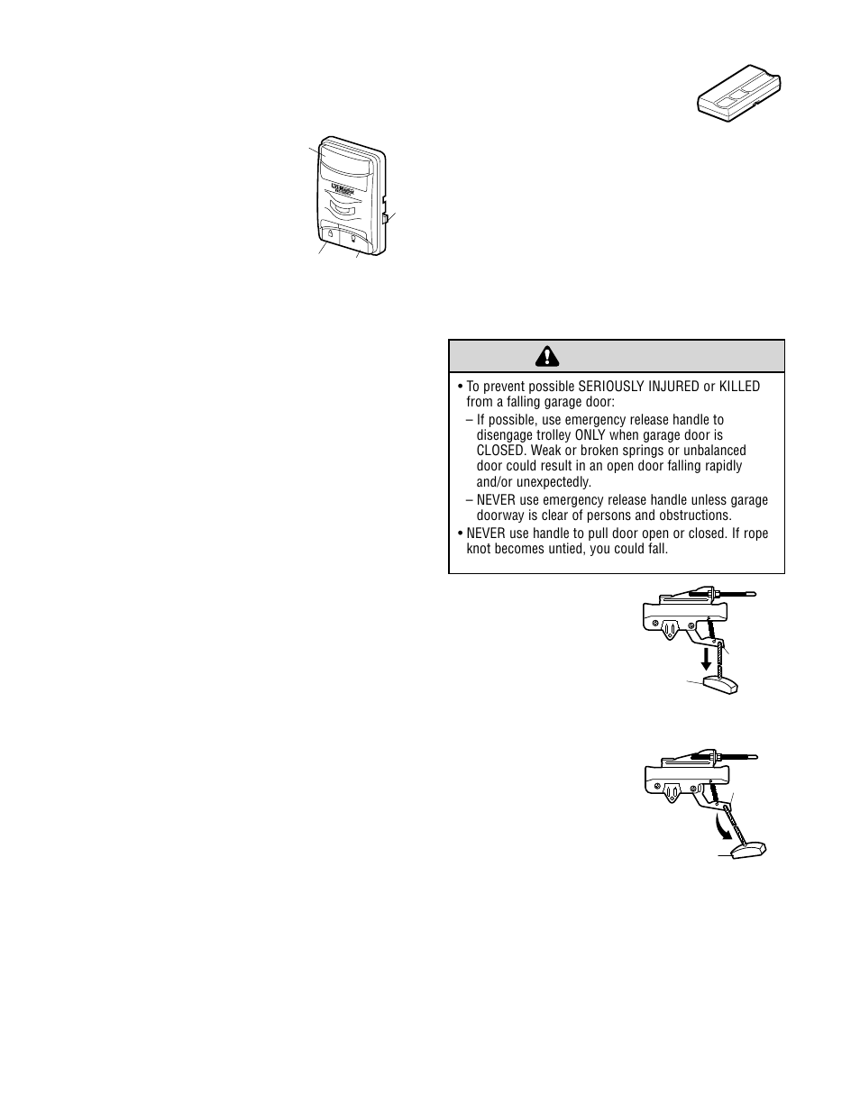 Using the wall-mounted door control, To open the door manually, Warning caution warning warning | Chamberlain 2565.5 User Manual | Page 28 / 36