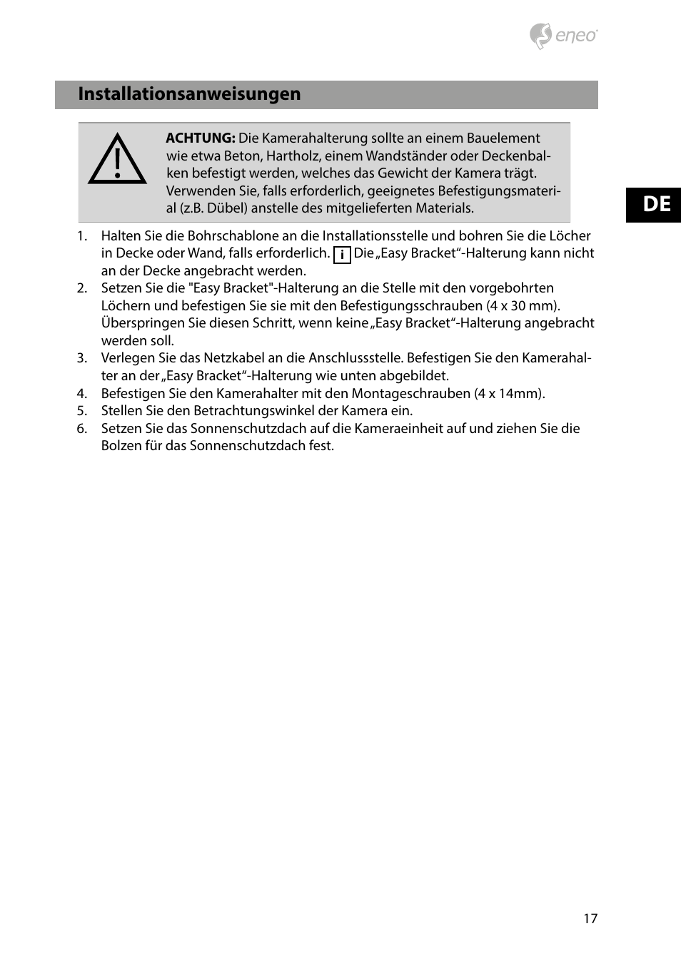 Installationsanweisungen, Bezeichnungen von gerätekomponenten | Eneo HDB-2280Z10IR D User Manual | Page 17 / 40