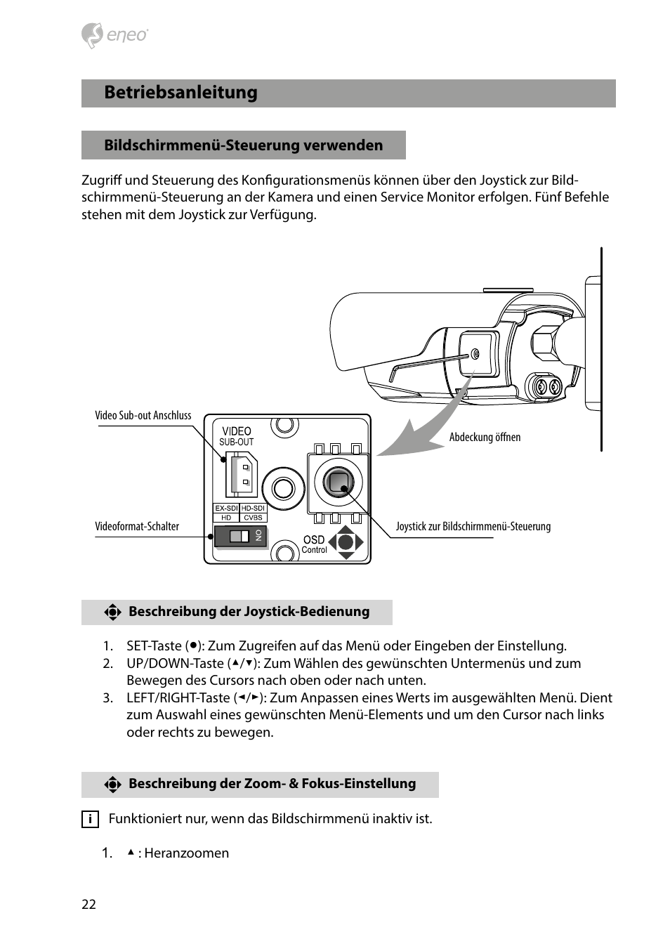 Betriebsanleitung | Eneo HDB-2280Z10IR D User Manual | Page 22 / 40