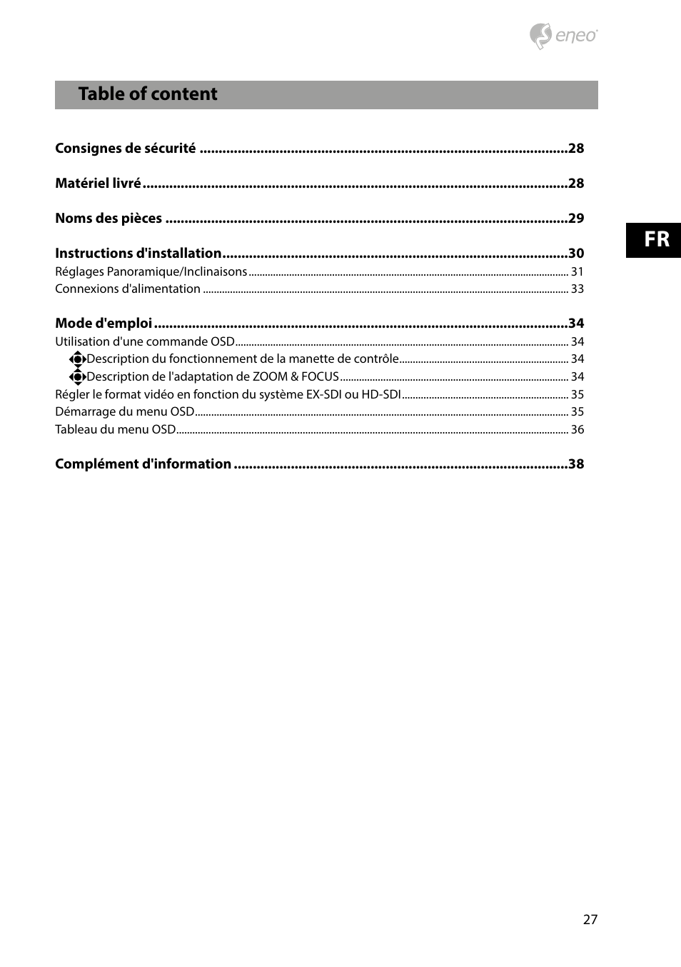 Table of content | Eneo HDB-2280Z10IR D User Manual | Page 27 / 40