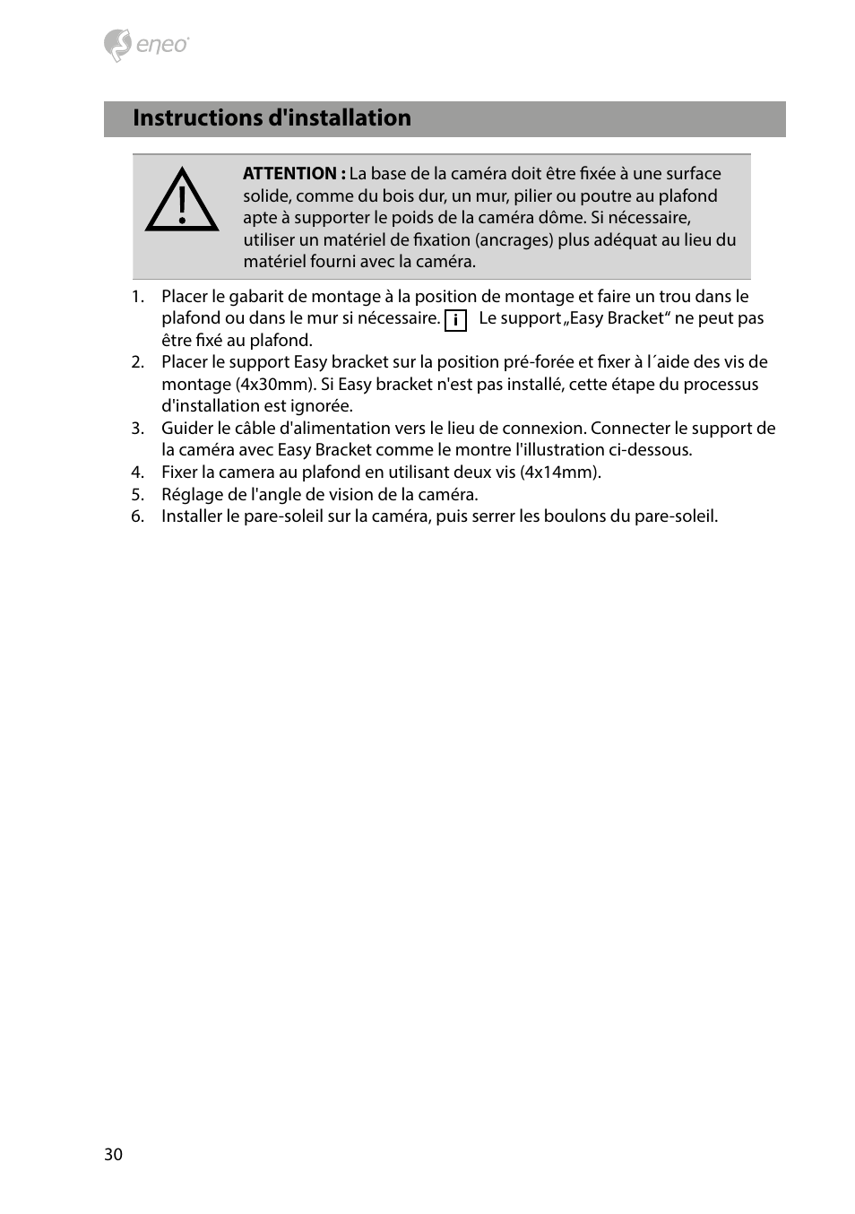 Instructions d'installation | Eneo HDB-2280Z10IR D User Manual | Page 30 / 40