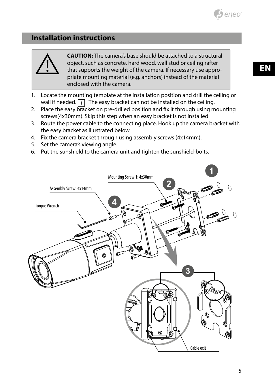 Part names, Installation instructions | Eneo HDB-2280Z10IR D User Manual | Page 5 / 40