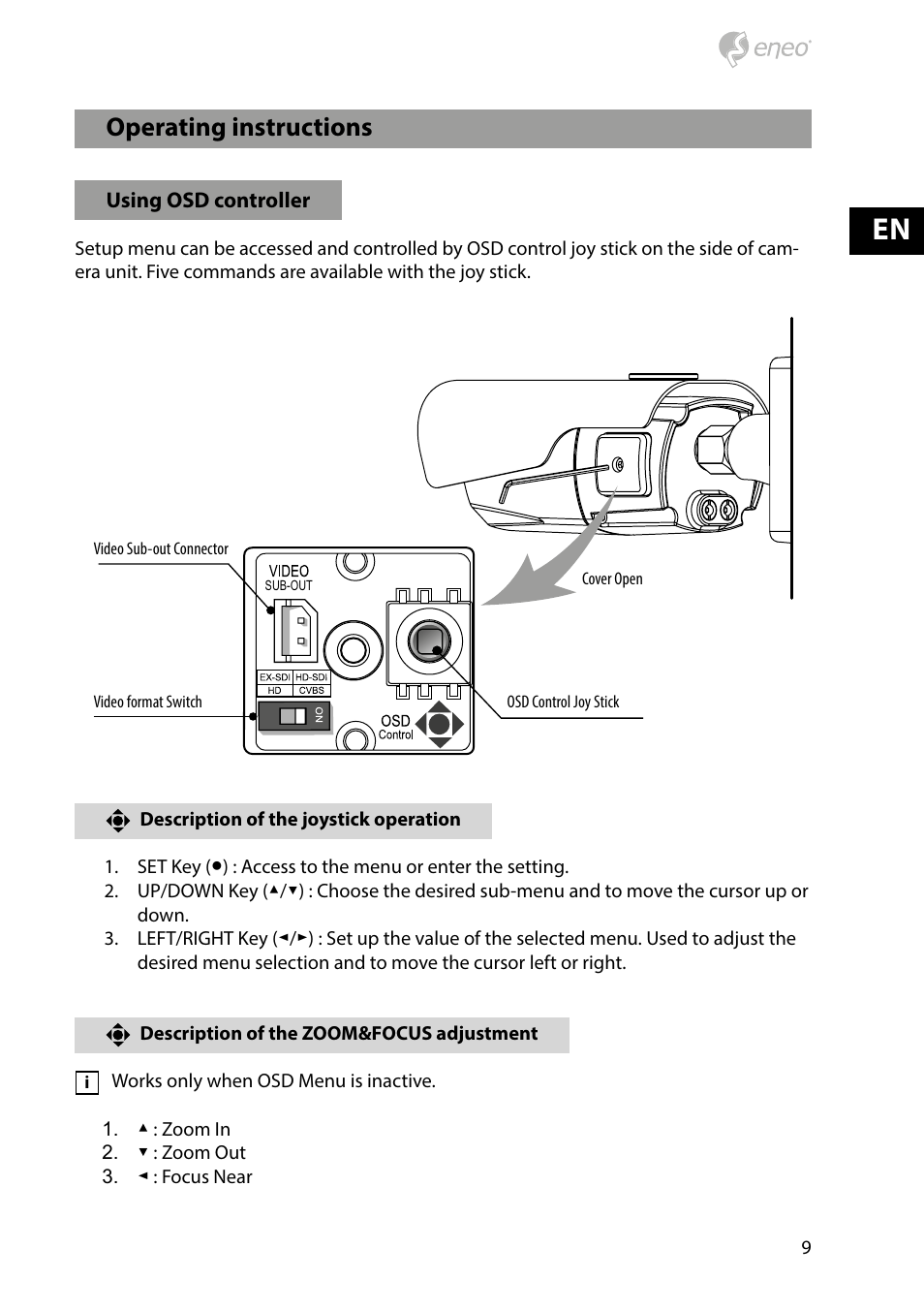 Operating instructions | Eneo HDB-2280Z10IR D User Manual | Page 9 / 40