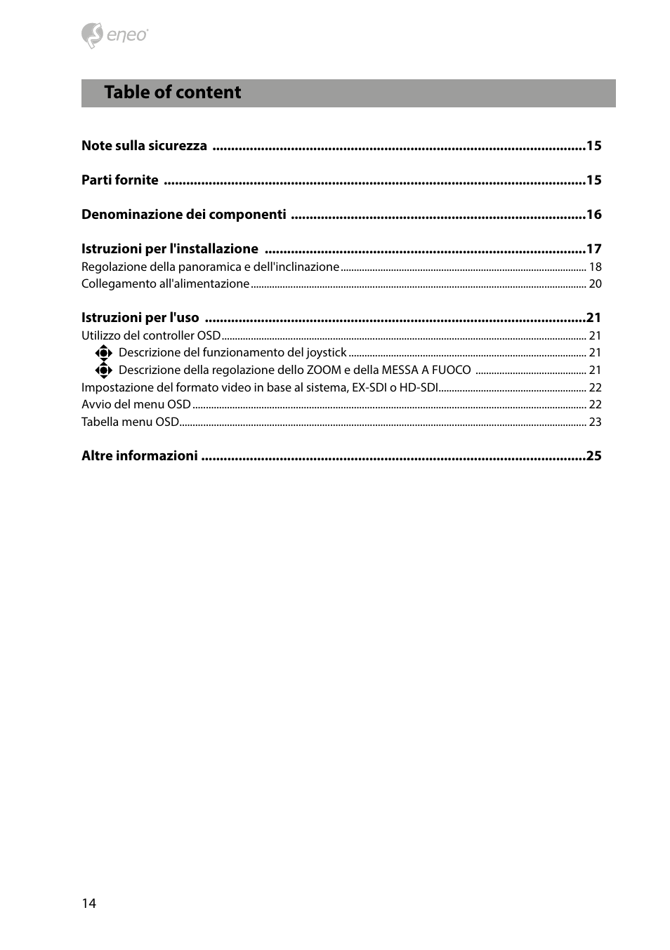 Table of content | Eneo HDB-2280Z10IR D User Manual | Page 14 / 40