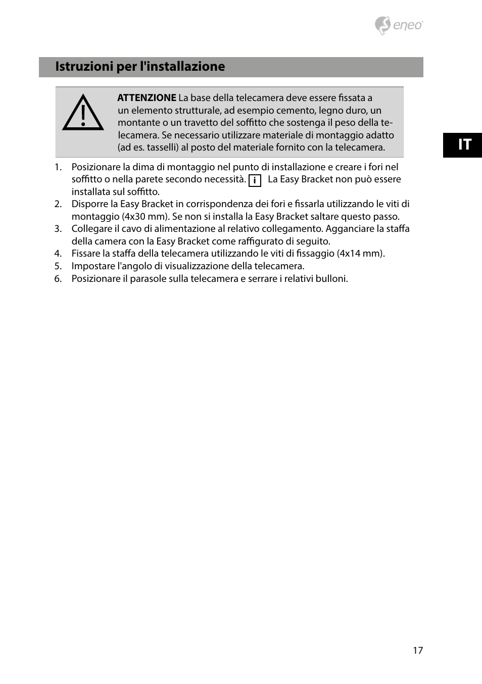 Denominazione dei componenti, Istruzioni per l'installazione | Eneo HDB-2280Z10IR D User Manual | Page 17 / 40
