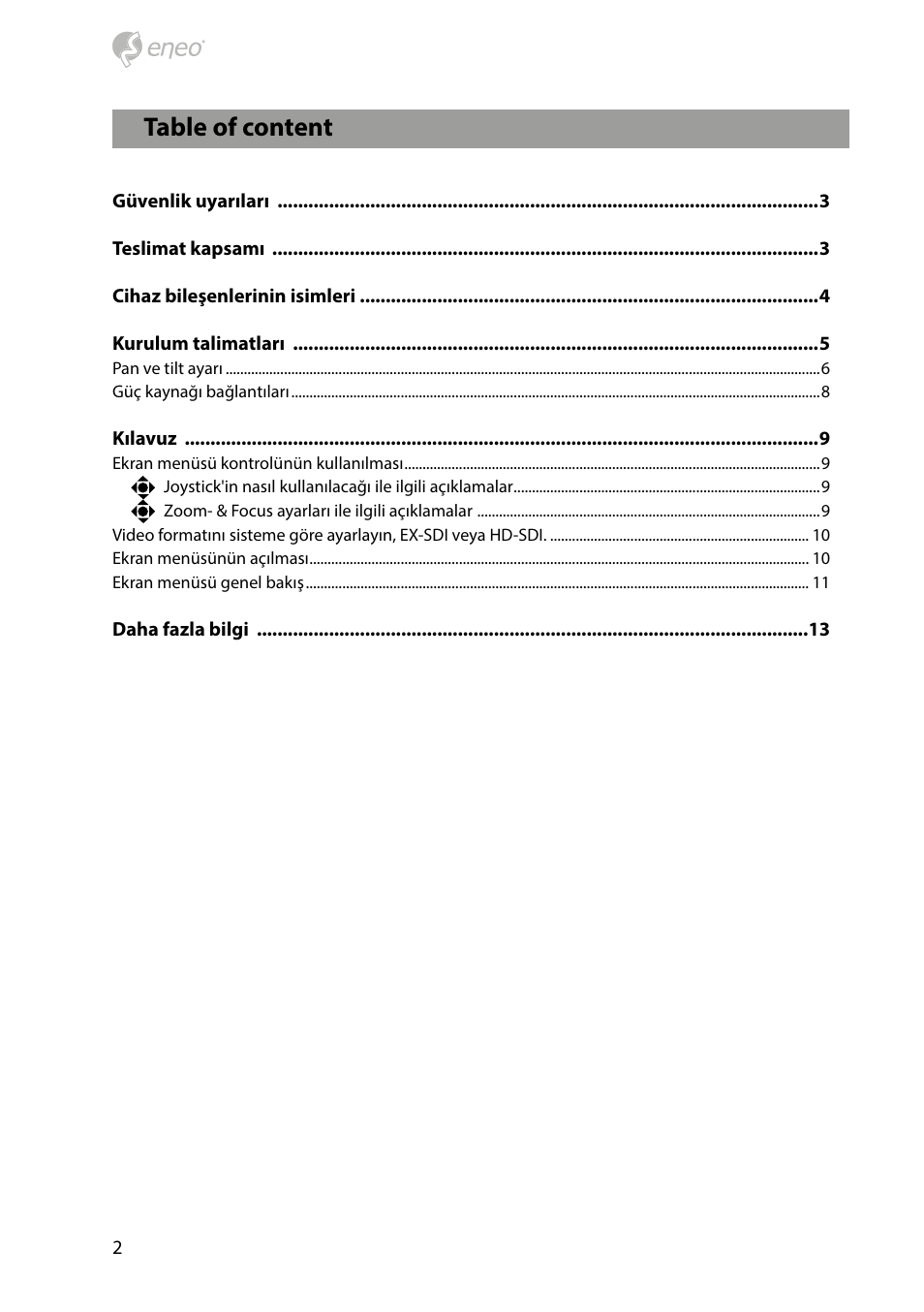 Table of content | Eneo HDB-2280Z10IR D User Manual | Page 2 / 40