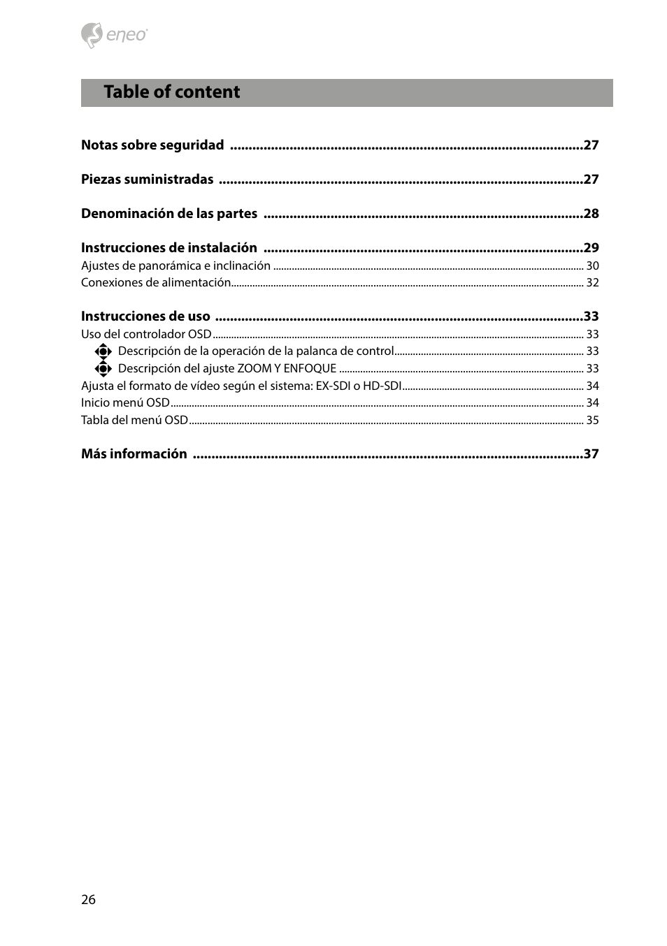 Table of content | Eneo HDB-2280Z10IR D User Manual | Page 26 / 40