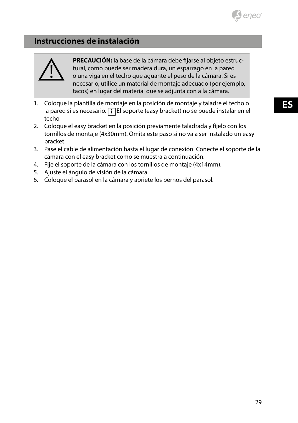 Denominación de las partes, Instrucciones de instalación | Eneo HDB-2280Z10IR D User Manual | Page 29 / 40