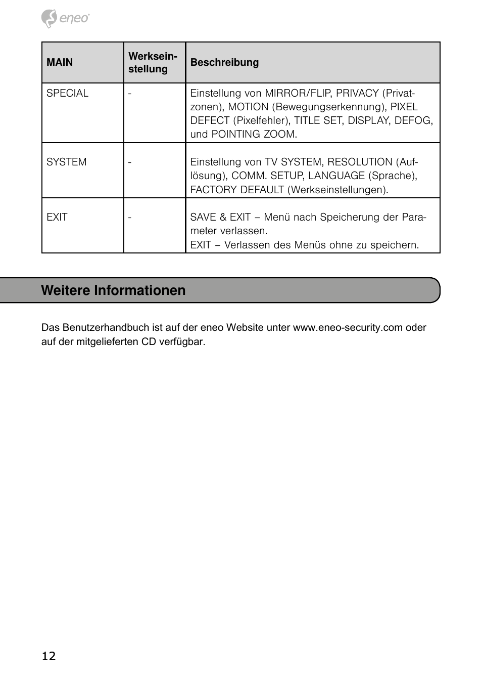 Weitere informationen | Eneo HDB-1080Z03IR B User Manual | Page 12 / 56