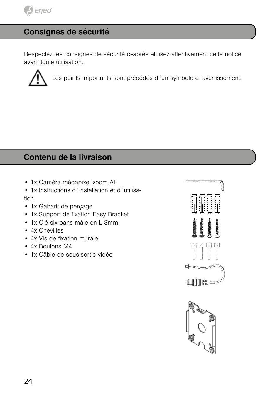 Contenu de la livraison consignes de sécurité | Eneo HDB-1080Z03IR B User Manual | Page 24 / 56