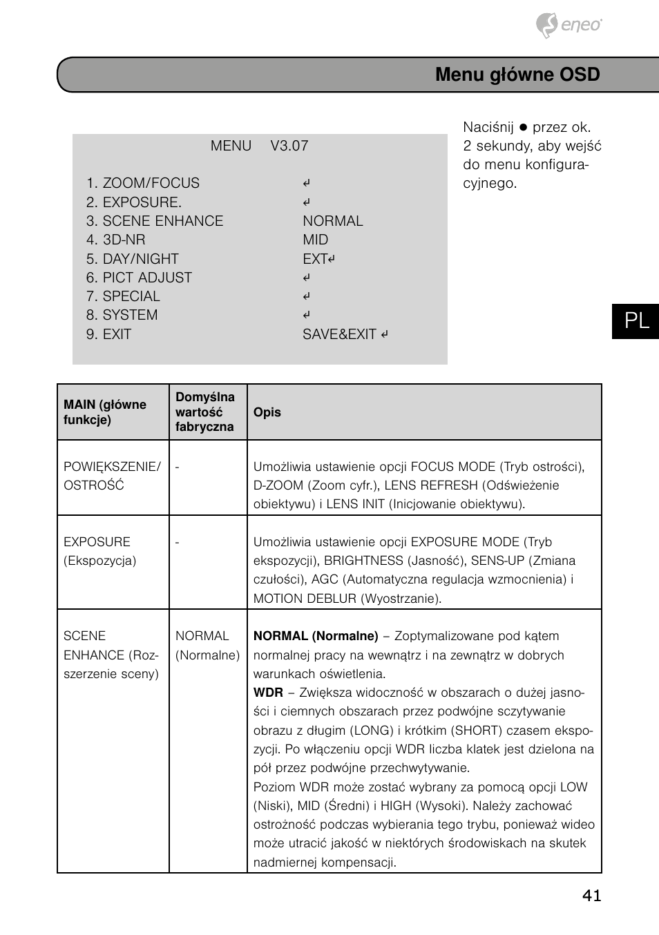 De en fr pl ru, Menu główne osd | Eneo HDB-1080Z03IR B User Manual | Page 41 / 56