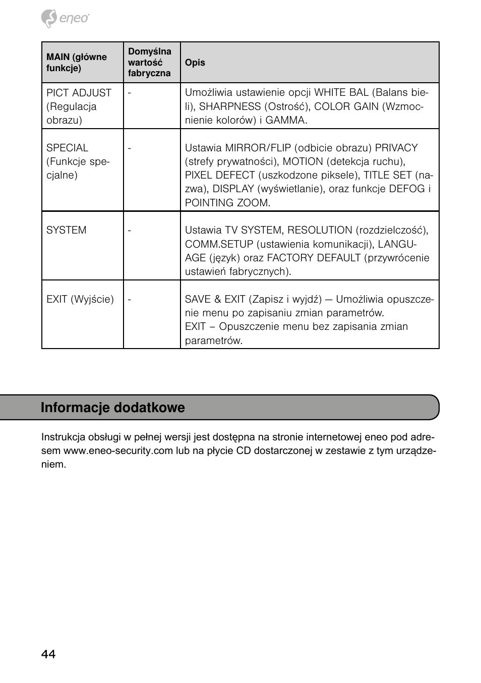 Informacje dodatkowe | Eneo HDB-1080Z03IR B User Manual | Page 44 / 56